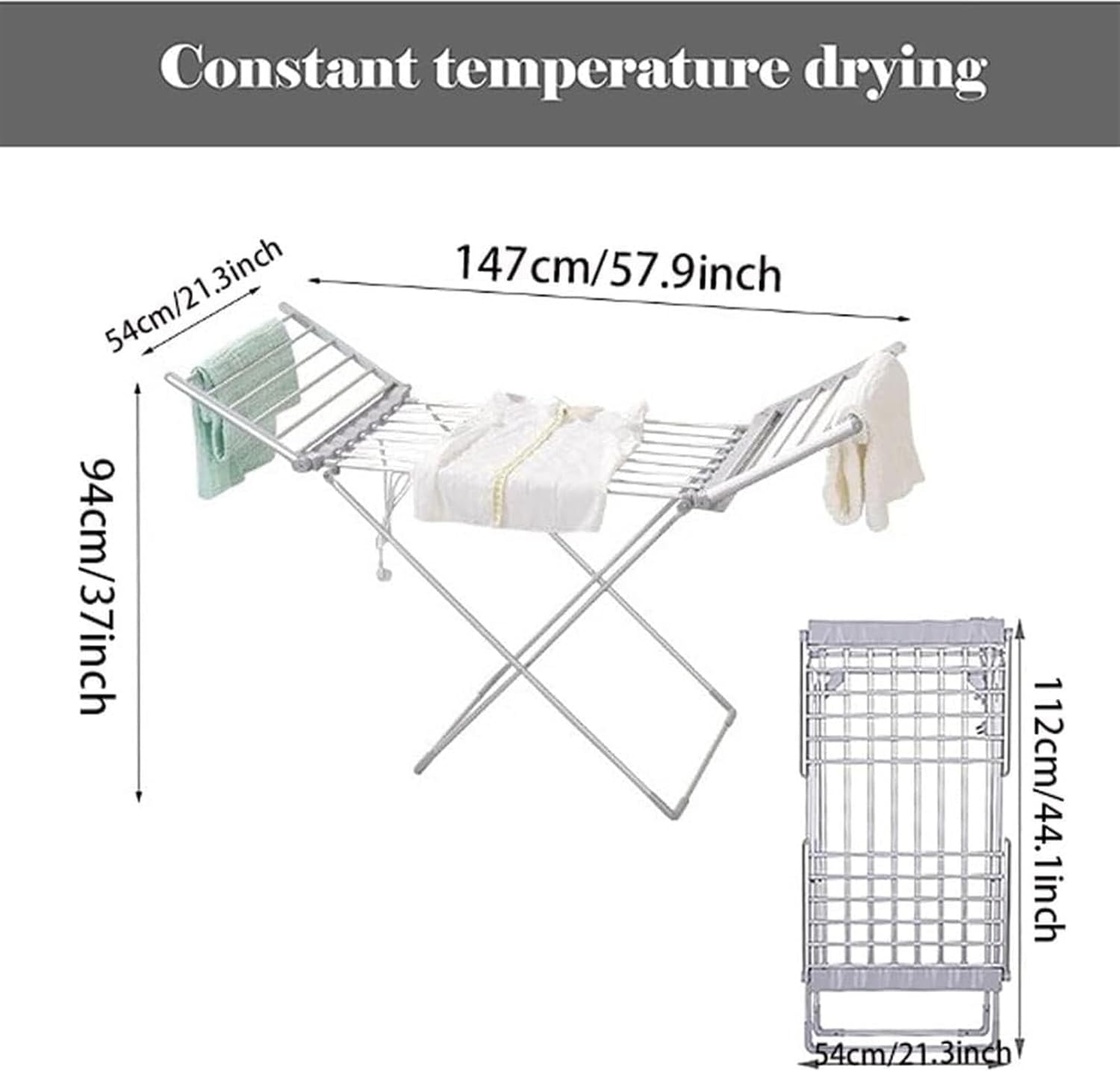 Heated Clothes Airer, 20 Bars Winged Folding Clothes Drying Rack, Heated Clothes Dryer Rack, Efficient Laundry Drying Rack Fashionable