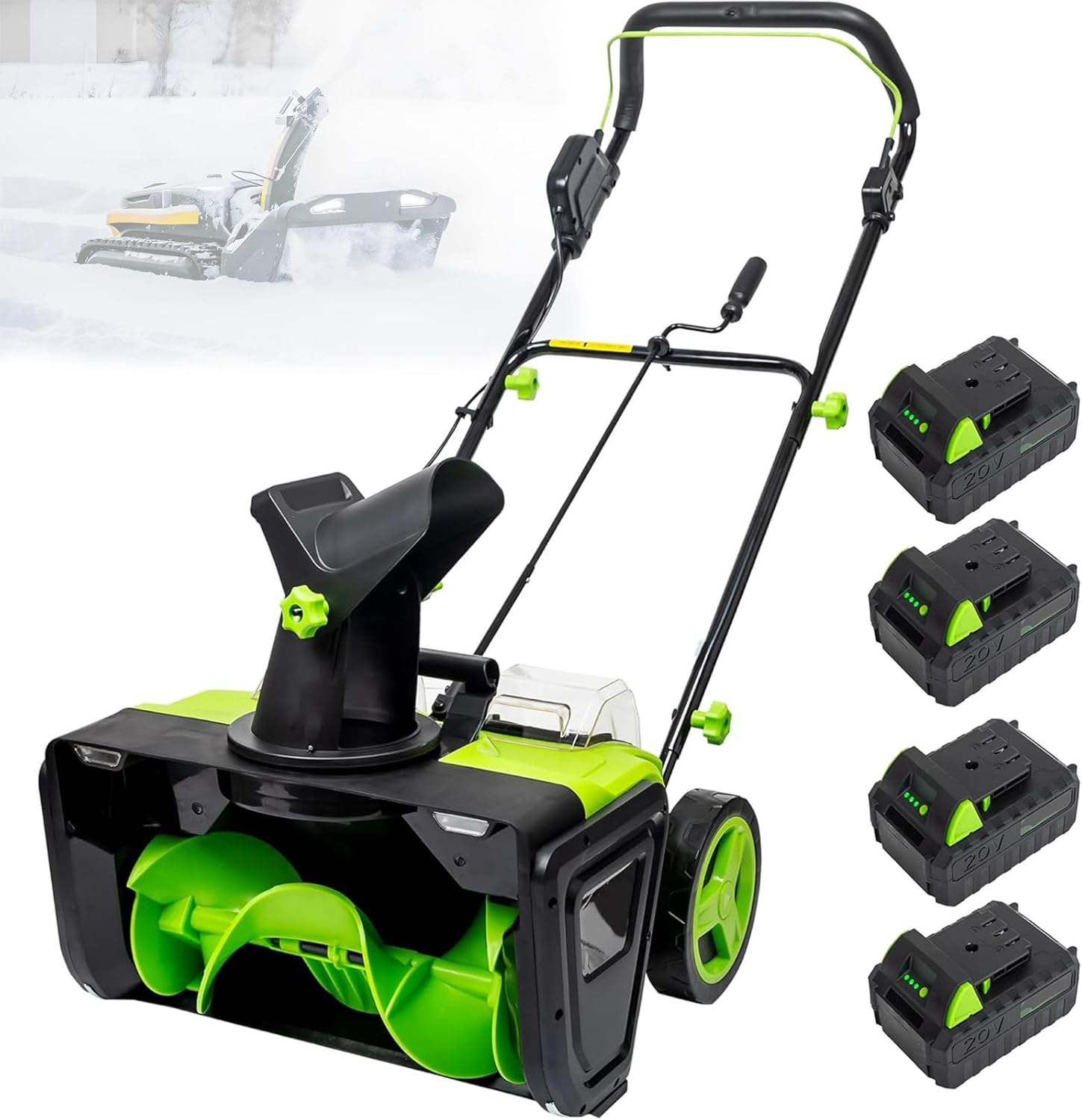 3500W Cordless Snow Shovel, 2 x 20V 4.0Ah Battery Powered Snow Blower,Lightweight Electric Snow Thrower with Adjustable Handle,Directional Plate,Perfect for Patios/Decks/Walkways 4 batts