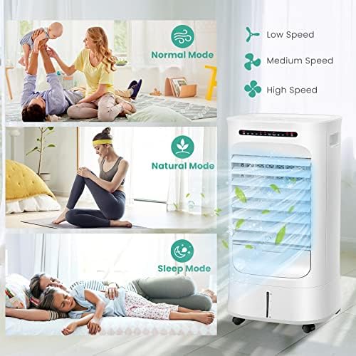 PETSITE Portable Air Conditioner Windowless, Evaporative Cooler Fan with Remote Control, 15H Timer, 2 Ice Packs, 2.6 Gal Water Tank, Personal Swamp Cooler for Bedroom Home Office