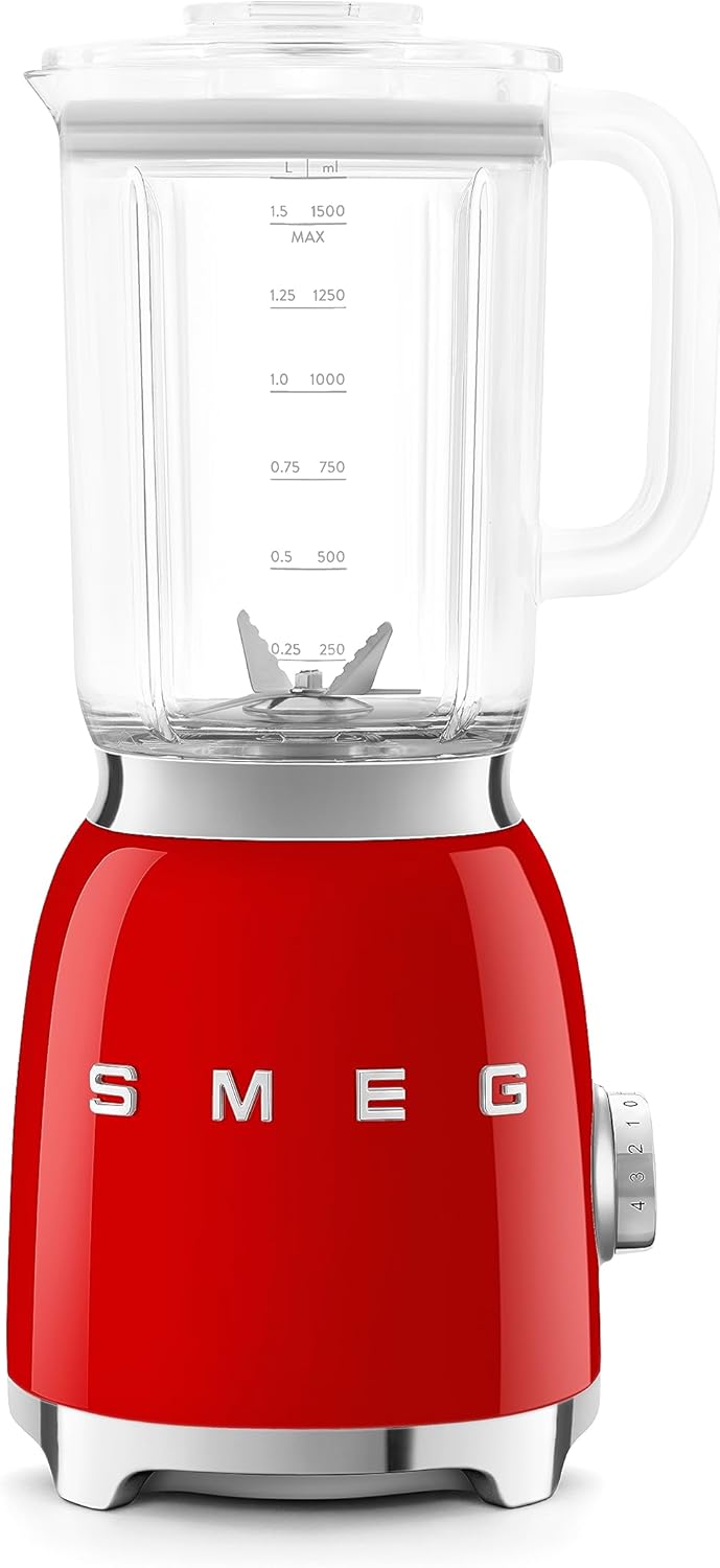 SMEG BLF03 Retro Style Blender – 600W Countertop Blender with 48 oz BPA-Free Jug, 3 Speeds + Pulse, Ice Crush & Smoothie Functions – 50s-Inspired Design-Red