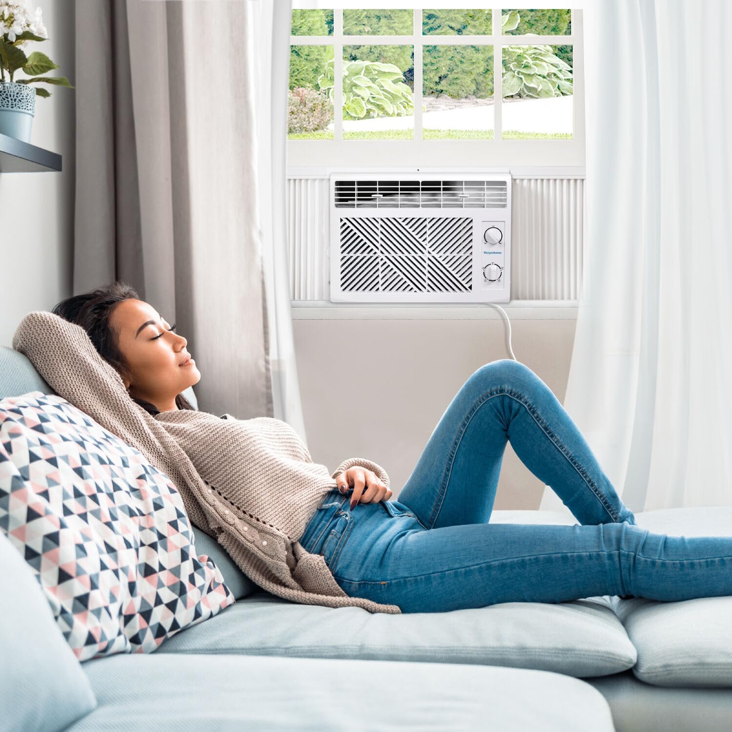 Keystone 5,050 BTU Window Mounted Air Conditioner, 115V, Window Air Conditioner for Apartment, Living Room, Bathroom and Rooms up to 150 Sq.Ft., White