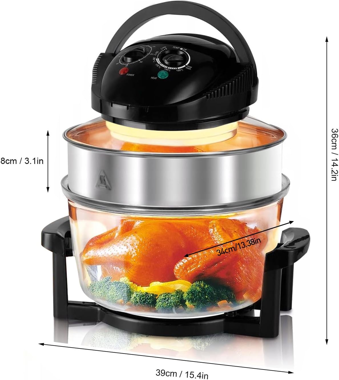 APSARAS USA Upgraded 10 in1 Glass Air Fryer Non Toxic,17 Quart Convection Oven Countertop Air Fryer Glass, Healthy Kitchen Bake,Grill,Steam Broil, & Roast -Includes Bowl,Broil Rack,Toasting Rack