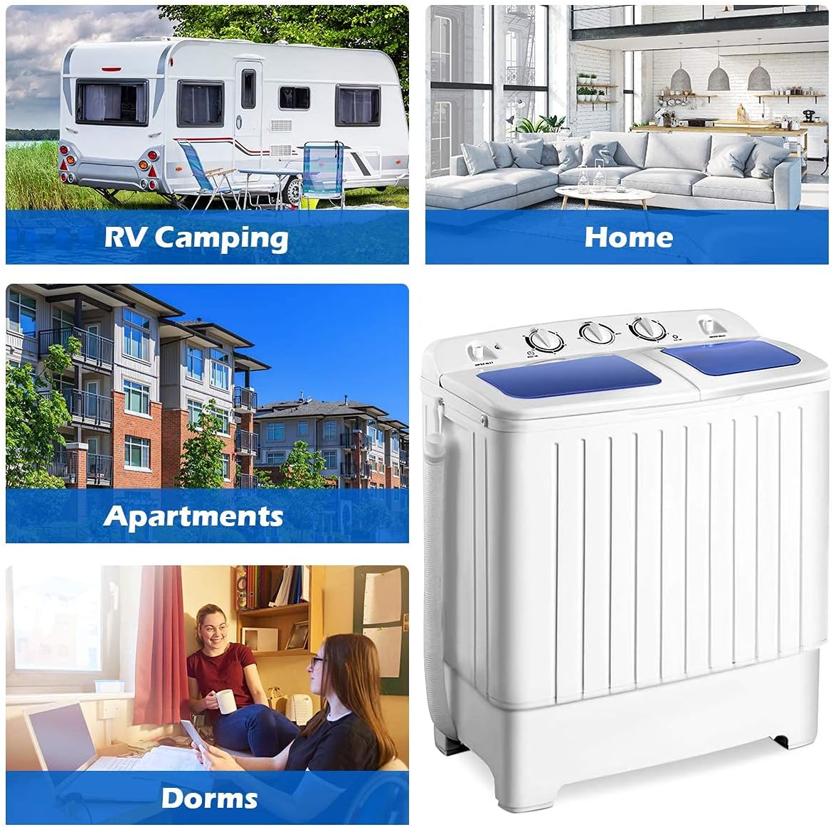 Portable Twin Tub Washing Machine Renatone Portable Compact Twin Tub Washing Machine 17.6lbs Small Washer Spain Spinner 17.6lbs White 1 Count