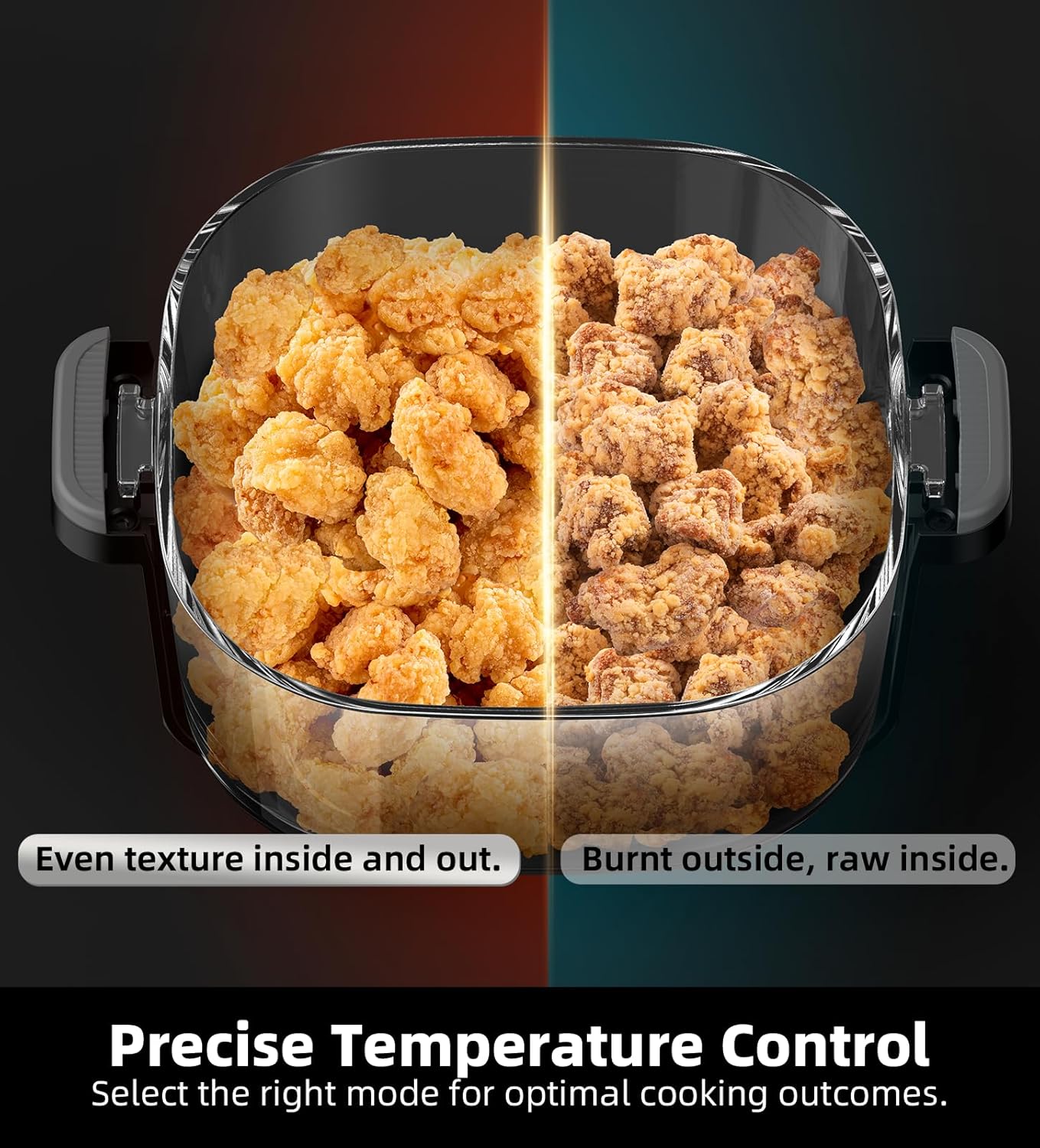 5-in-1 Portable Glass Air Fryer, 4QT & 6-Cup Glass Containers with Lids, Silicone Mat, 1500W Small Air Fryer, 90% Less Oil, Dishwasher/Freezer Safe for Single Servings, Family Meals