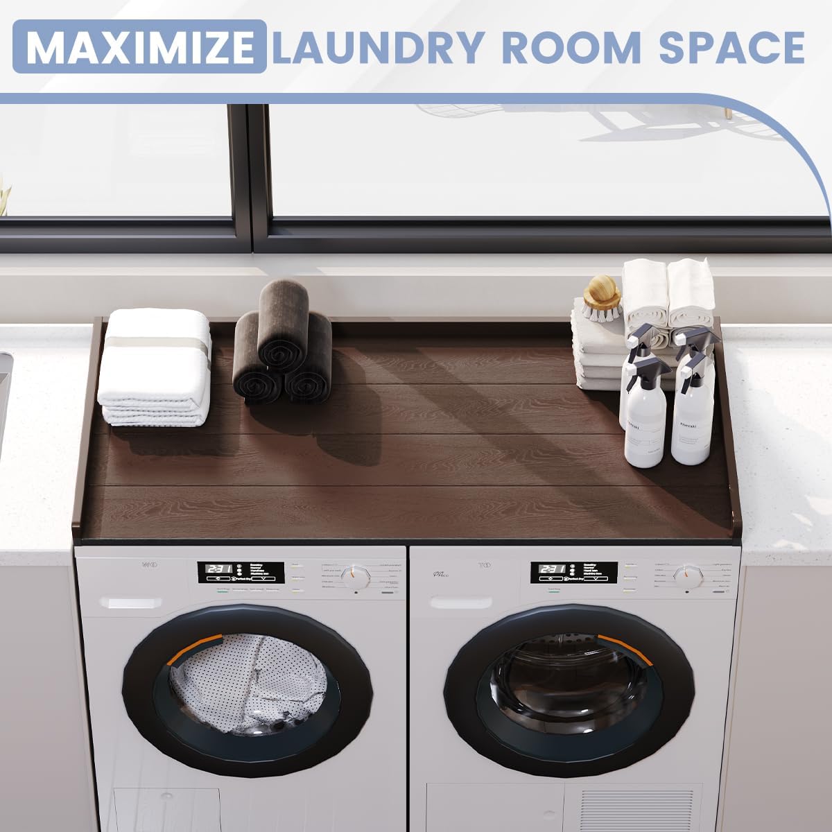 Sundale HDPE Washer Dryer Countertop, No-Installation Laundry Topper for Washer and Dryer, Waterproof Odorless Countertop for Laundry Room Storage, 27.5