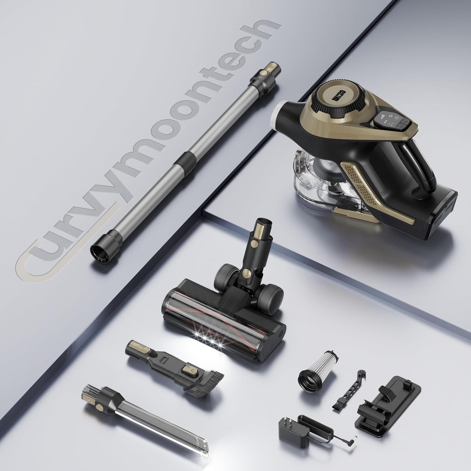 Cordless Vacuum Cleaner, 30Kpa Home Stick Vacuum, Smart Display & 1.5L Dust Cup, 55mins Max Runtime, Rechargeable Lightweight Handheld Vavuum for Pet Hair/Carpet/Hardwood Floor/Car (Golden)