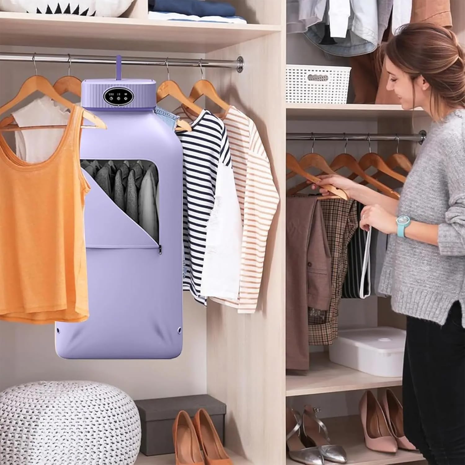 Portable Dryers for Apartment, Electric Clothes Drying Machine with LCD Touch Screen, 360℃ Circul Ation Drying and 2 Level Strong Adjustable, Intelligent Timing Design and Easy To Carry, For Home