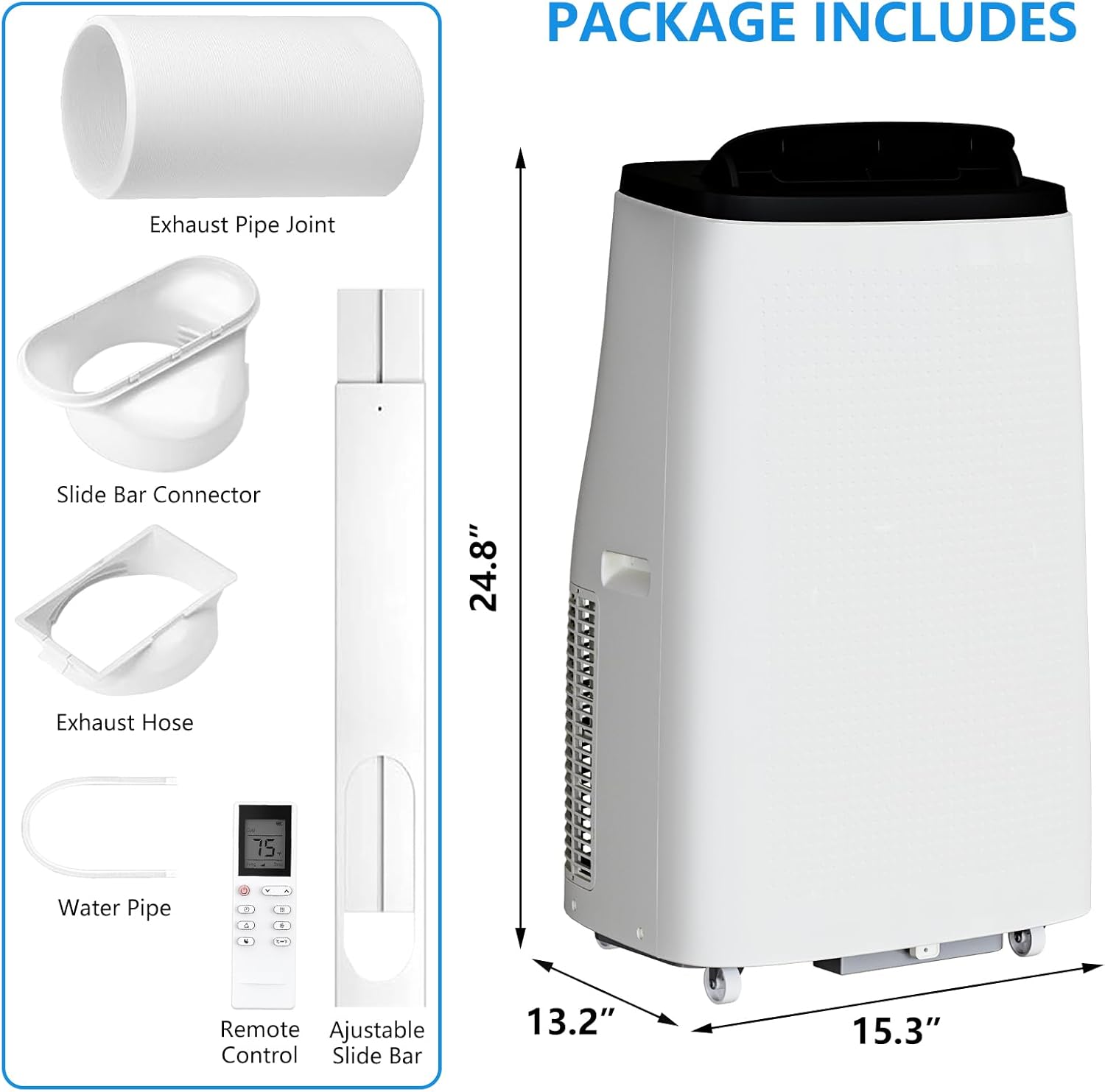 Portable Air Conditioners, 14000 BTU AC for Rooms Up to 750 Sq. Ft, 3-In-1 Cooling Dehumidifier & Fan Mode, Remote Control, Sleep Mode, Low Noise,24H Timer, 3 Speed, Auto Swing for Home,Totel, Gray