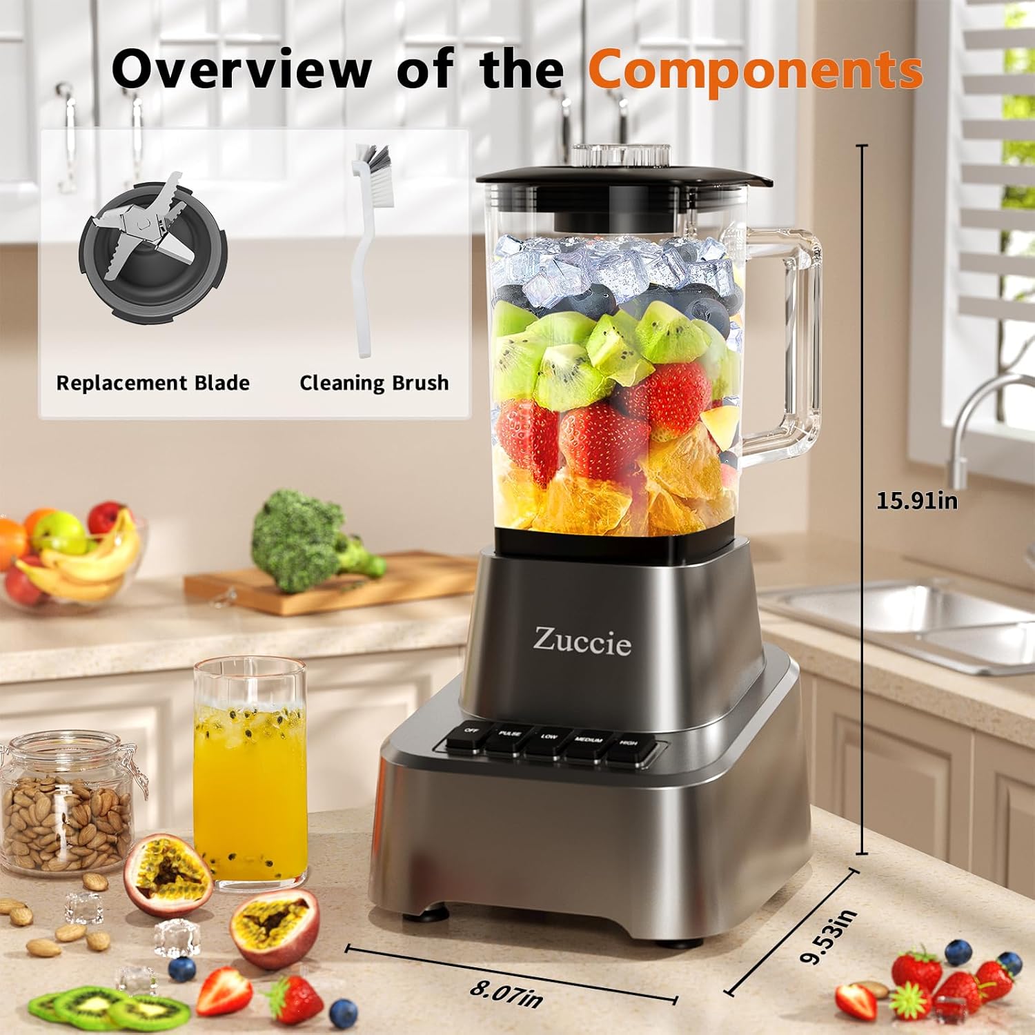 Blender for Shakes and Smoothies With 54oz Glass Jar, 4 Speed Settings, Countertop Blender for Frozen Fruit Drinks, Smoothies, Sauces, 750 Watts