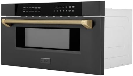 ZLINE Autograph Edition 30 in. 1.2 cu. ft. Built-in Microwave Drawer in Black Stainless Steel and Champagne Bronze Helix Handle (MWDZ-30-BS-KCB)