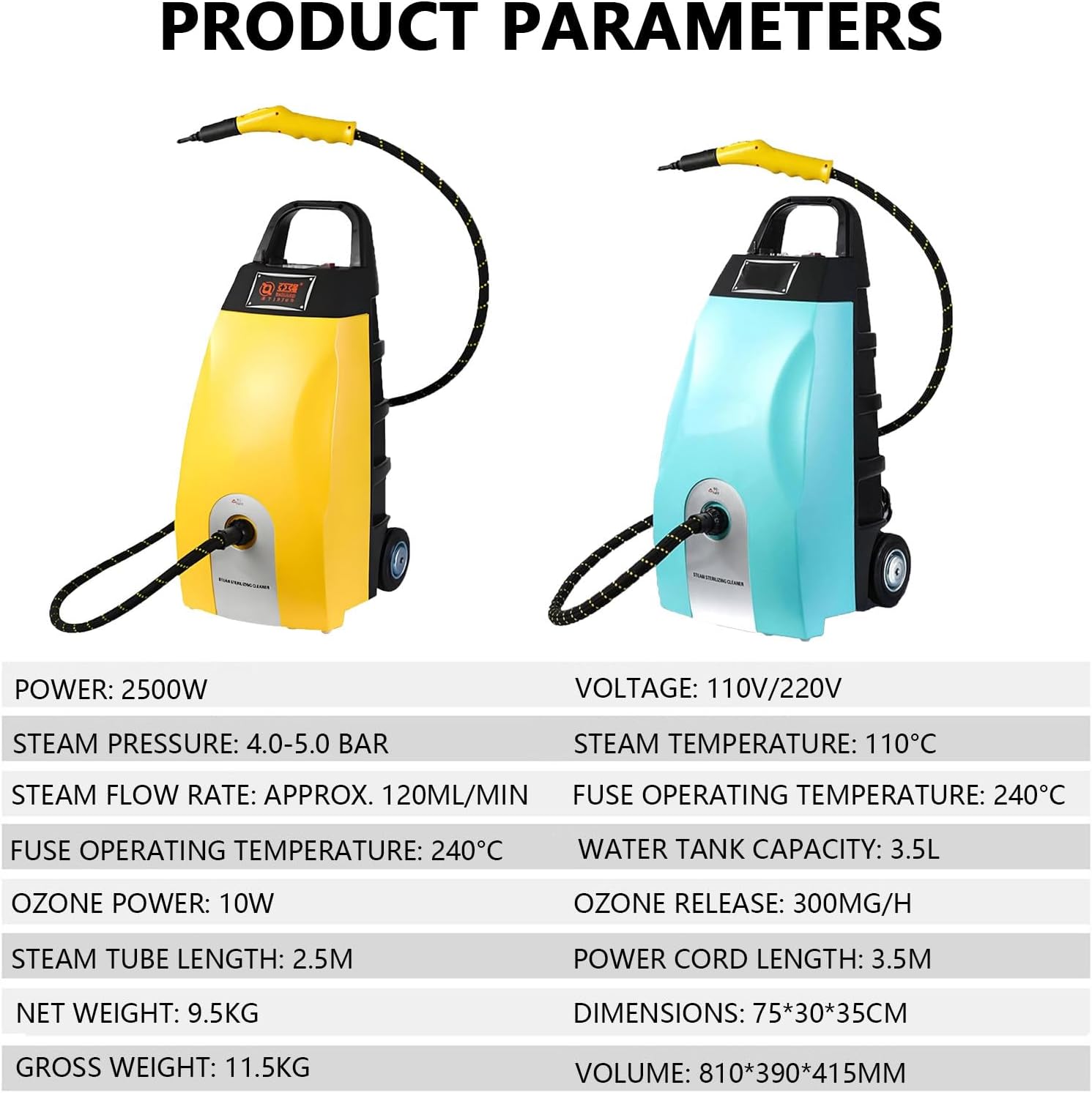 2500w Handheld Steam Cleaner, Steam Cleaner with 6 Accessory, 3.5l Large Capacity Natural Steam for Cleaning, Multipurpose Steamer for Home, Car, Bathroom, Grease Yellow
