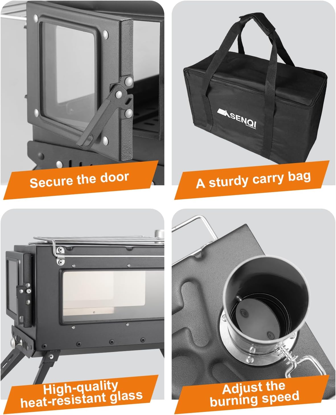 Camping Wood Stove，Wood Burning Tent Stove，Portable Hot Tent Stove for Camping, Hunting, Ice Fishing，Cooking，Shelter (Black)