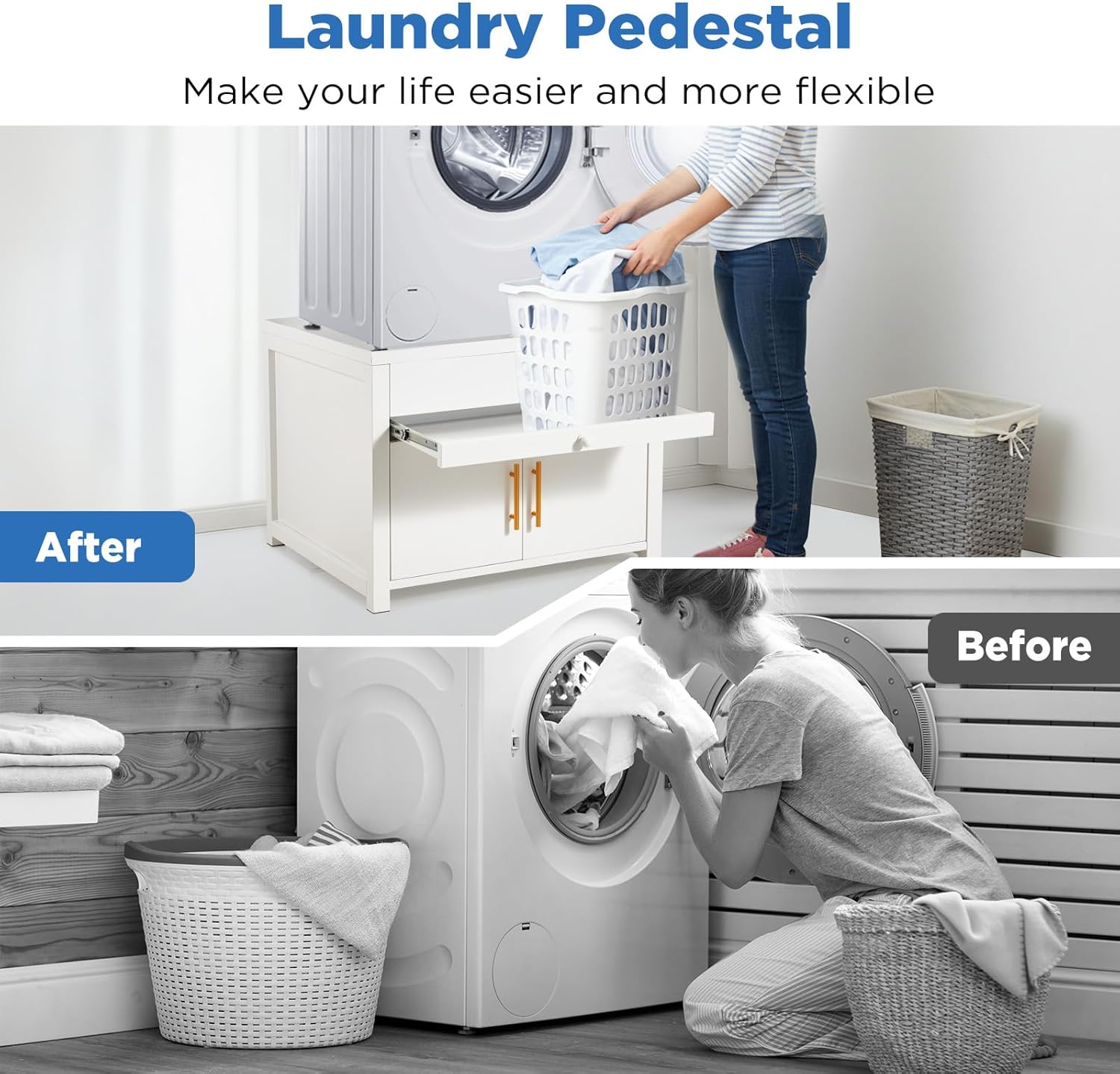 2 Pack Laundry Pedestal, 700 LBS Capacity Washer Dryer Pedestal, Heavy Duty Shock-Proof Washer Stand, Laundry Dryer Stand with Pull-Out Shelf Hidden Storage Drainage (Beige)