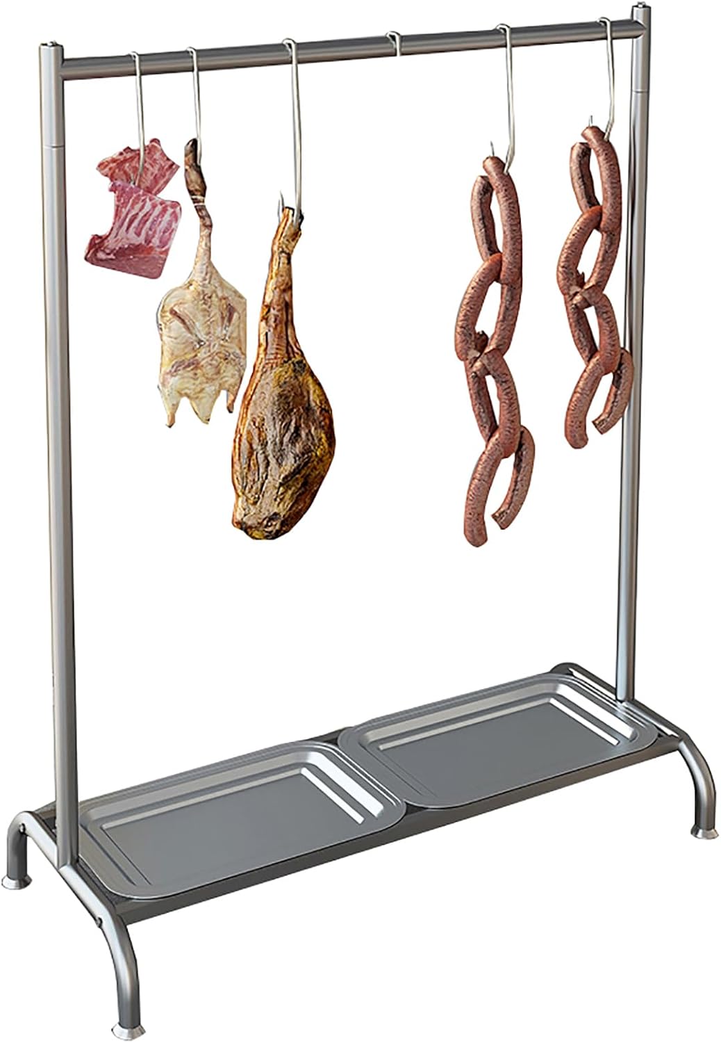 Sausage Rack for Grill Smoker, Stainless Steel Meat Drying Rack with Drip Tray, Freestanding Cooking Tools for Chicken Legs and Meat