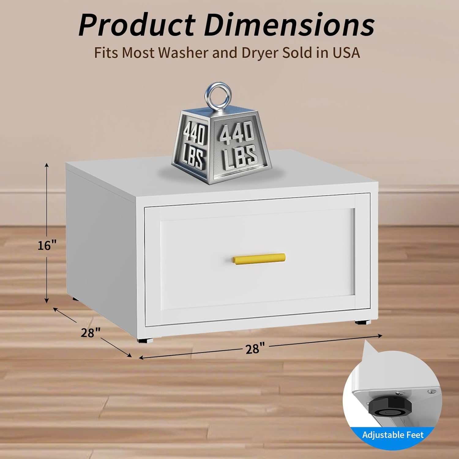 2 Pack Metal Washer and Dryer Pedestal, 28''W Heavy Duty Washing Machine Base Stand with Storage Drawer, Universal Fit Anti-Vibration Laundry Pedestal for Washer and Dryer, 440 LBS Capacity (White)