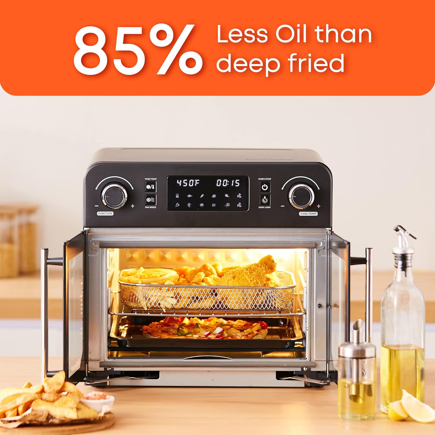 Elite Gourmet EAF9010B All Steel Exterior, 24.5Qt. French Door Air Fryer Convection Countertop Oven, 12