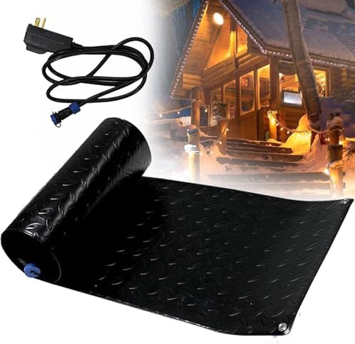 Electric Heated Snow Melting Mats - Non-Slip PVC Ice Melting Mat, Outdoor Heated Driveway Pad with Power Cord, 55x500cm Rubber Snow Melting Solution