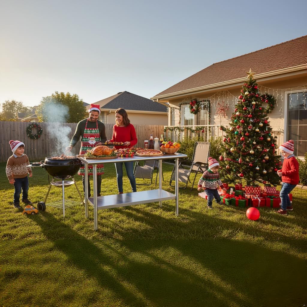 ROCKPOINT Stainless Steel Table for Prep & Work 24x48 Inches, NSF Metal Commercial Kitchen Heavy Duty Table with Adjustable Under Shelf and Table Foot for Restaurant, Home and Hotel