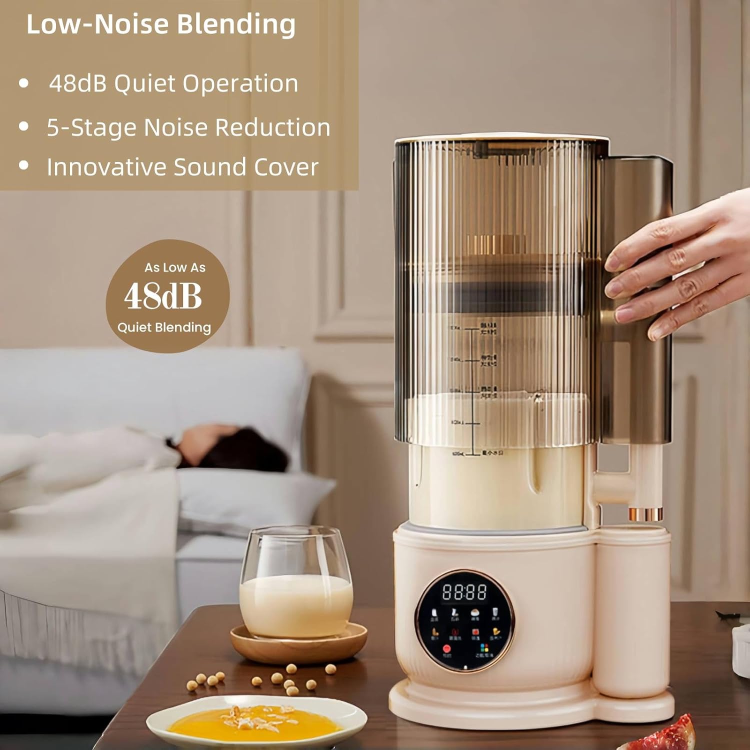 8-in-1 Automatic Soy Milk Maker, 50.72oz Nut milk maker blender for Almond/Oat/Soy Milk, Juice, Milkshake, Rice Paste, glass blender with LED Display, Auto Clean, 24H Delay Start & 12H Keep Warm