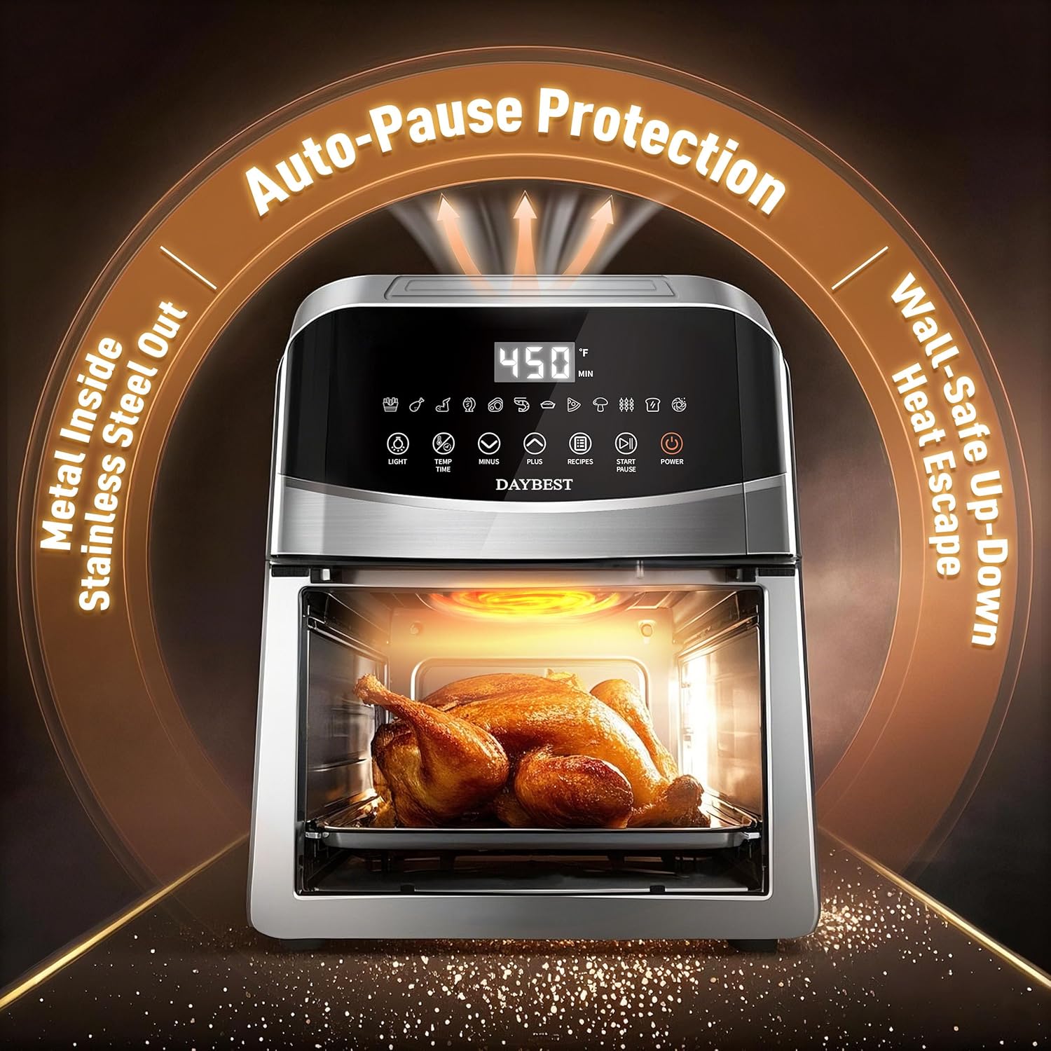 Stainless Steel Air Fryer Ceramic 12 in 1, Dual-Blazes in Steel Housing, 6QT 2-3 Servings Visible 8.27