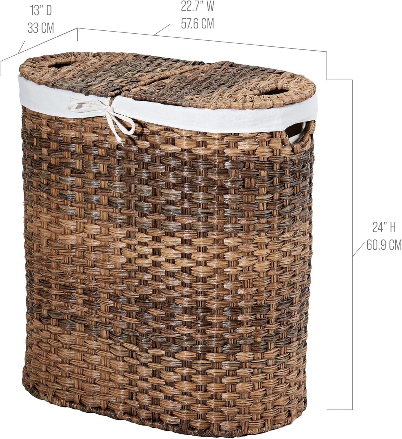 Seville Classics Premium Handwoven Portable Laundry Bin Basket with Carrying Handles, Household Storage for Clothes, Linens, Sheets, Mocha Brown, Oval Hamper