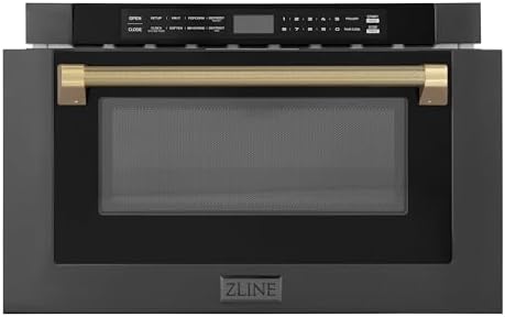 ZLINE Autograph Edition 24 in. 1.2 cu. ft. Built-in Microwave Drawer in Black Stainless Steel and Champagne Bronze Helix Handle (MWDZ-1-BS-H-KCB)
