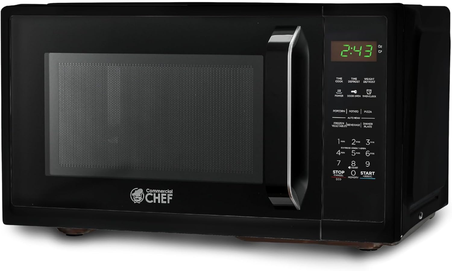 COMMERCIAL CHEF 0.9 Cubic Foot Microwave with 10 Power Levels, Small Microwave with Grip Handle, 900W Countertop Microwave with Digital Display, Door Lock and Kitchen Timer, Black