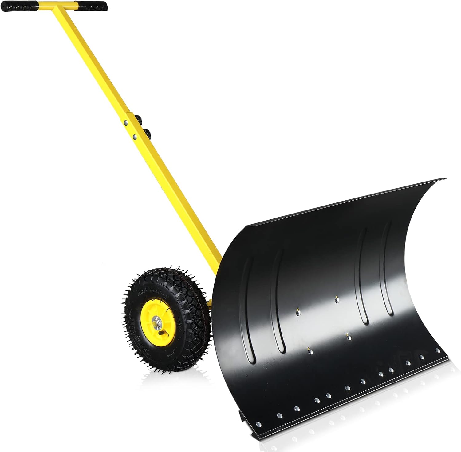 CZBZ 30 Inch Steel Snow Pusher with Wheel, Heavy Duty Snow Removal Shovel for Driveway, Sidewalk, Patio, Easy Push Winter Snow Plow, Effortless Snow Clearing