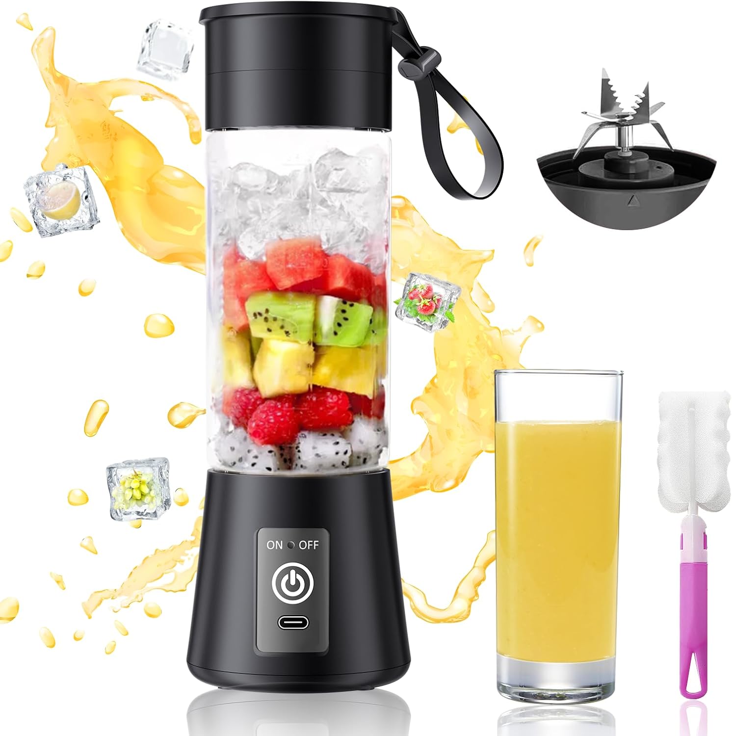 Portable Blender for Shakes and Smoothies - Newly Upgraded 13 Oz Mini Blender with 6 Blades, USB & Type-C Rechargeable, Suitable for Making Fresh Juice, Convenient for Travel and Sports