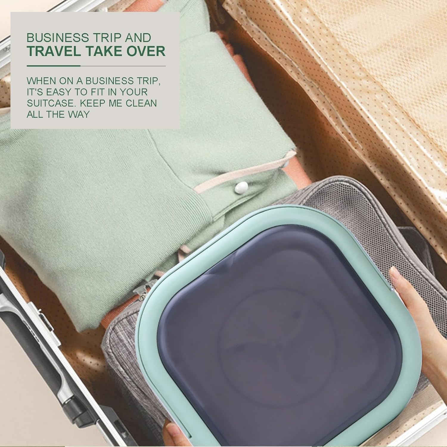 Small Portable Washing Machine, Mini Washer with 3 Modes Deep Cleaning for Underwear, Baby Clothes, Or Small Items, Foldable Washing Machine for Travel, Apartments, Campin (Color : Green)