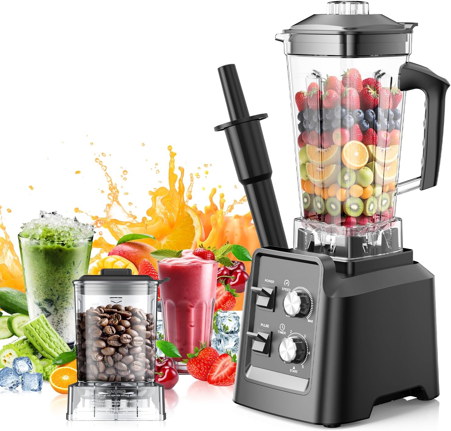 Blender for Smoothies, Blender with 68Oz. Pitcher & 20Oz. Grinder, 28000 RPM Blenders for Kitchen, Ice Crushing, Frozen Fruits, Blending, Black