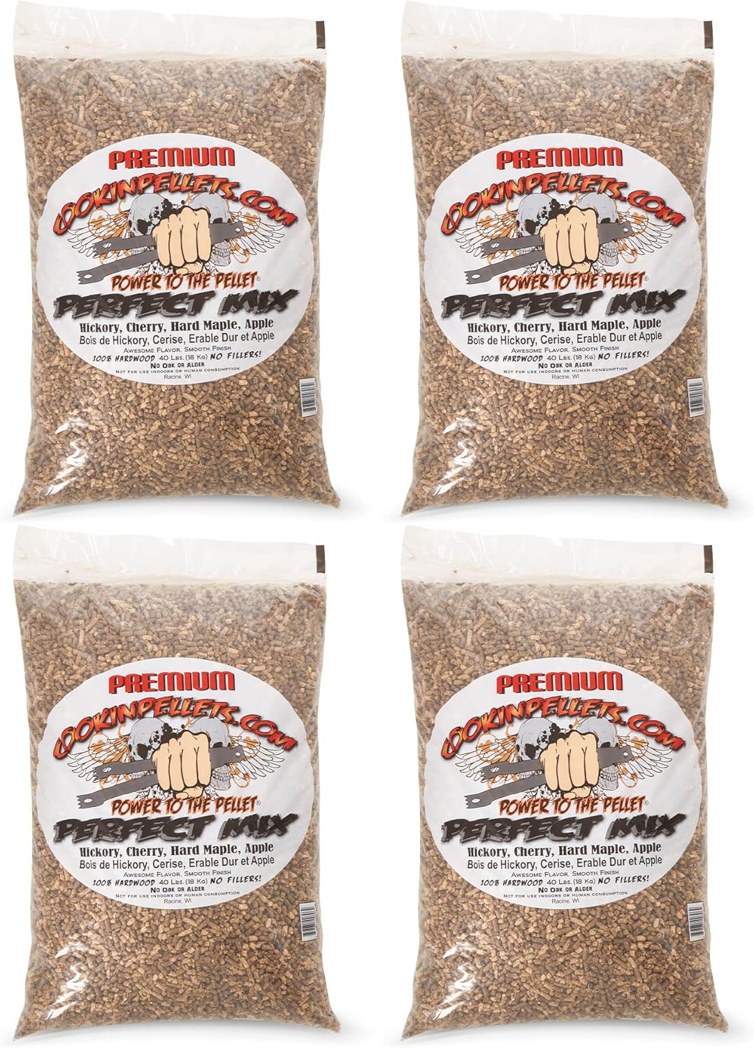 CookinPellets 40 Lb Perfect Mix Hickory, Cherry, Hard Maple, Apple Wood Pellets (4 Pack)