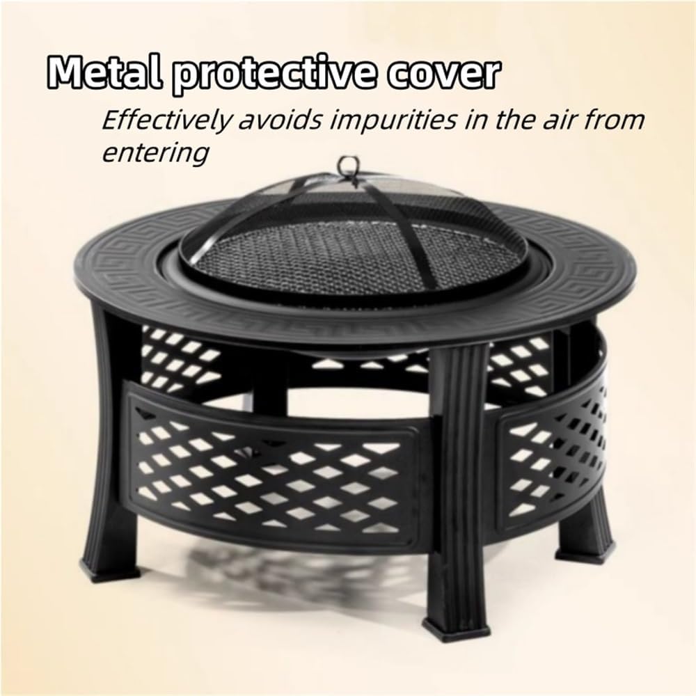 Wood Burning Firepits for Outside, Round Multi Function Fire Pits for Outside, Fire Pit for Home Barbecue, Camping, Fire Pit Table with Protective Cover and Fire Hook