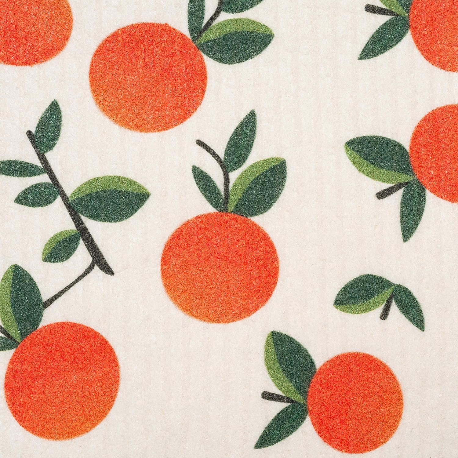 Swedish Dishcloths 3 Pack Oranges Print Reusable Sponges Kitchen Cleaning Cloth Dish Scrubber, Machine Washable, Measures 7.87”x6.88 inches.