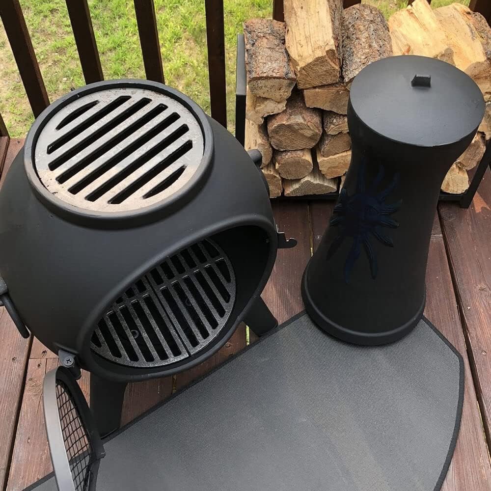 Sun Fire Outdoor Chiminea Fireplace by The Blue Rooster - Cast Aluminum Deck or Patio Firepit 44