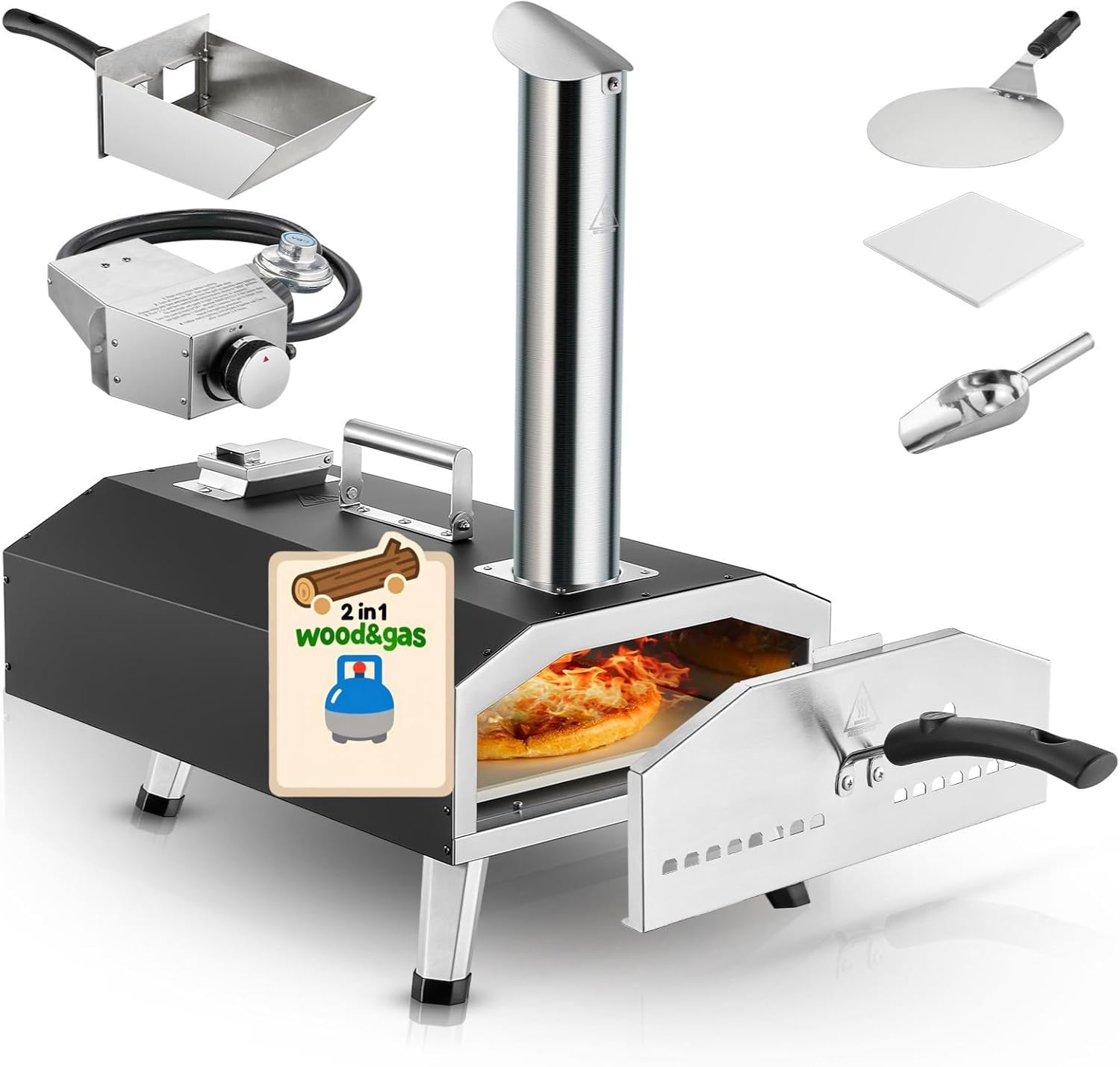 Outdoor Pizza Oven Wood Fired and Gas, 90 Seconds for 12