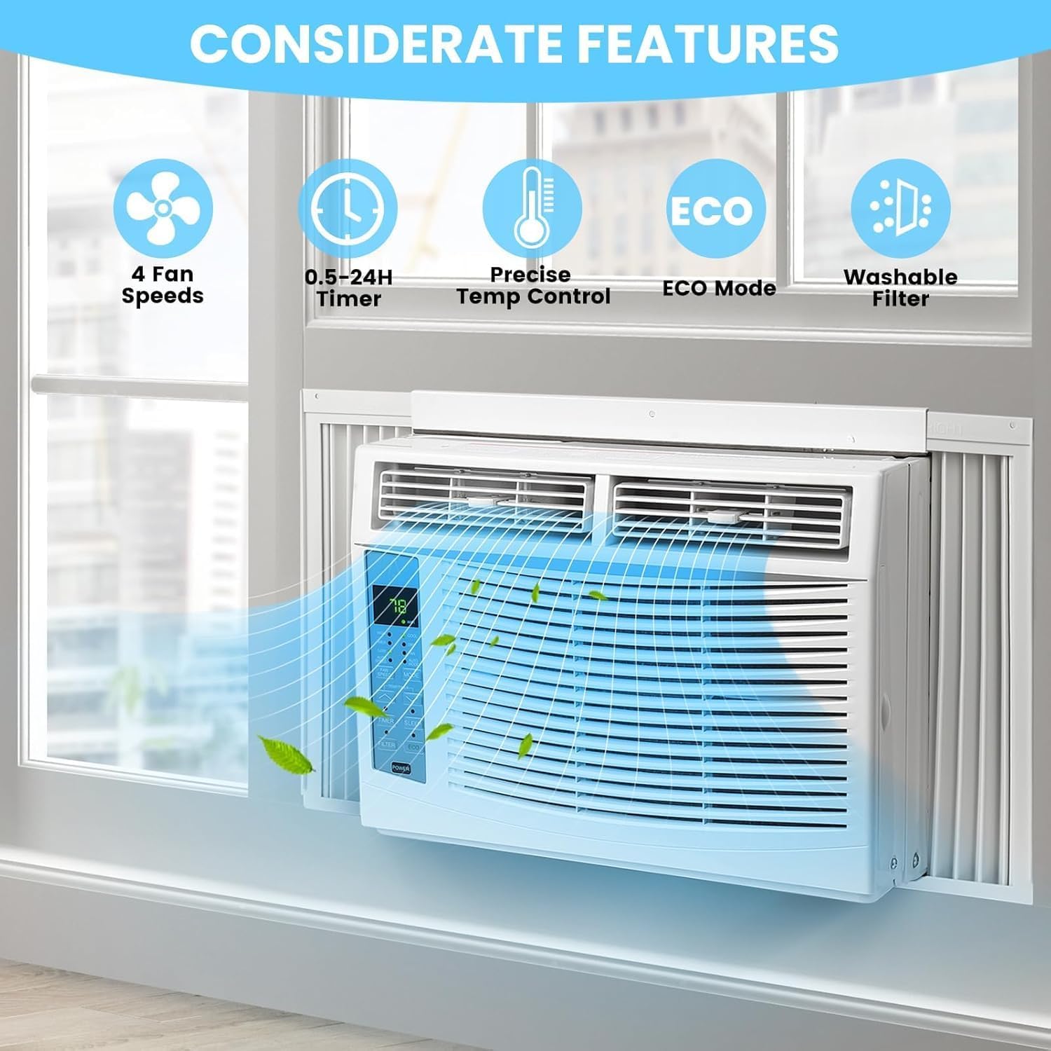 GarveeLife 6000 BTU Small Window Air Conditioner - Ultra Quiet 115V Smart Window Ac Units with Remote - Cools Up to 250 Sq.Ft - Energy Saving & Easy Installation Kit for Bedroom, Living Room - White