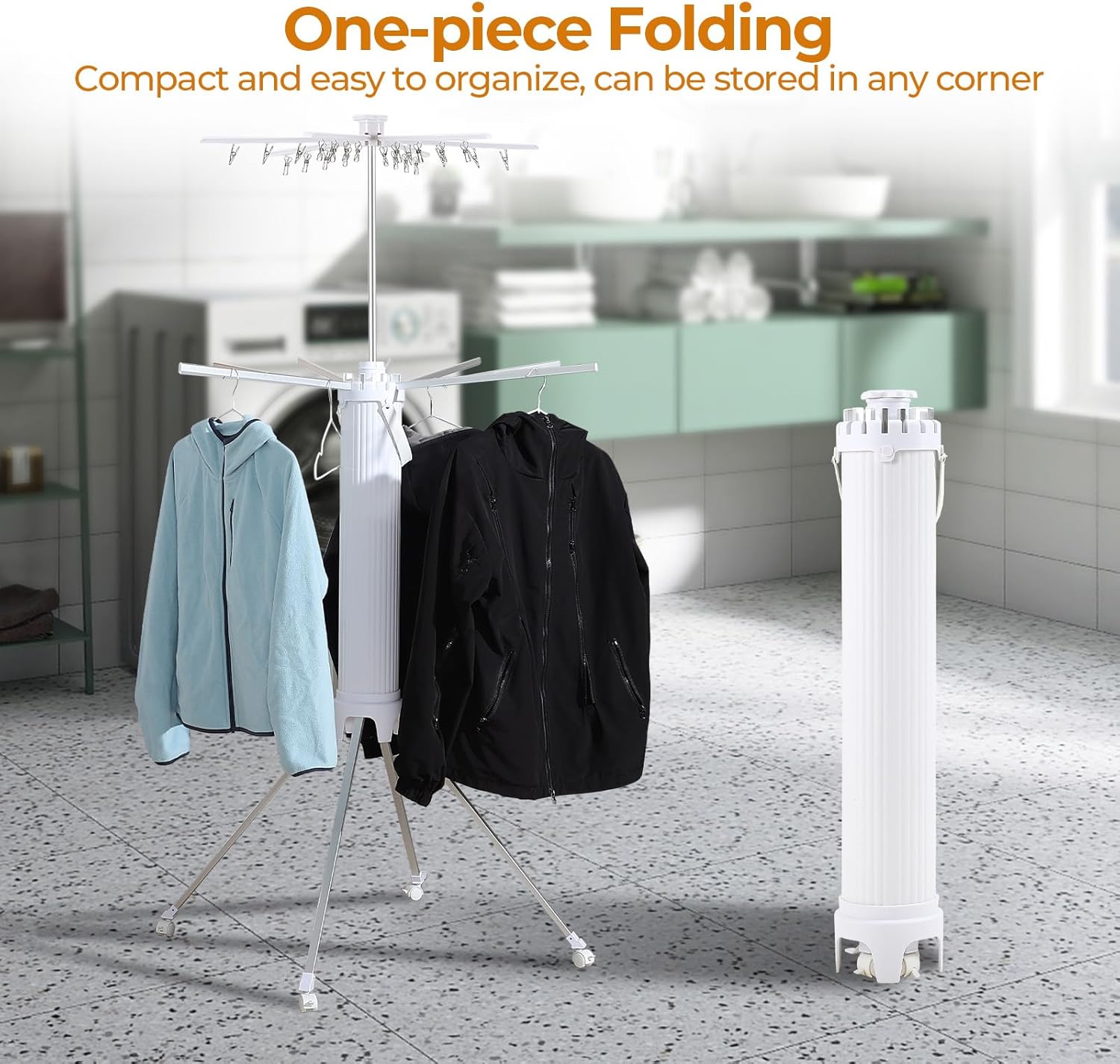 Dollate 4-Legged Clothes Drying Rack Foldable,2 Tier Portable and Collapsible Space Saving Laundry Drying Rack with 4 Pulleys,Aluminum Dry Rack for Clothes