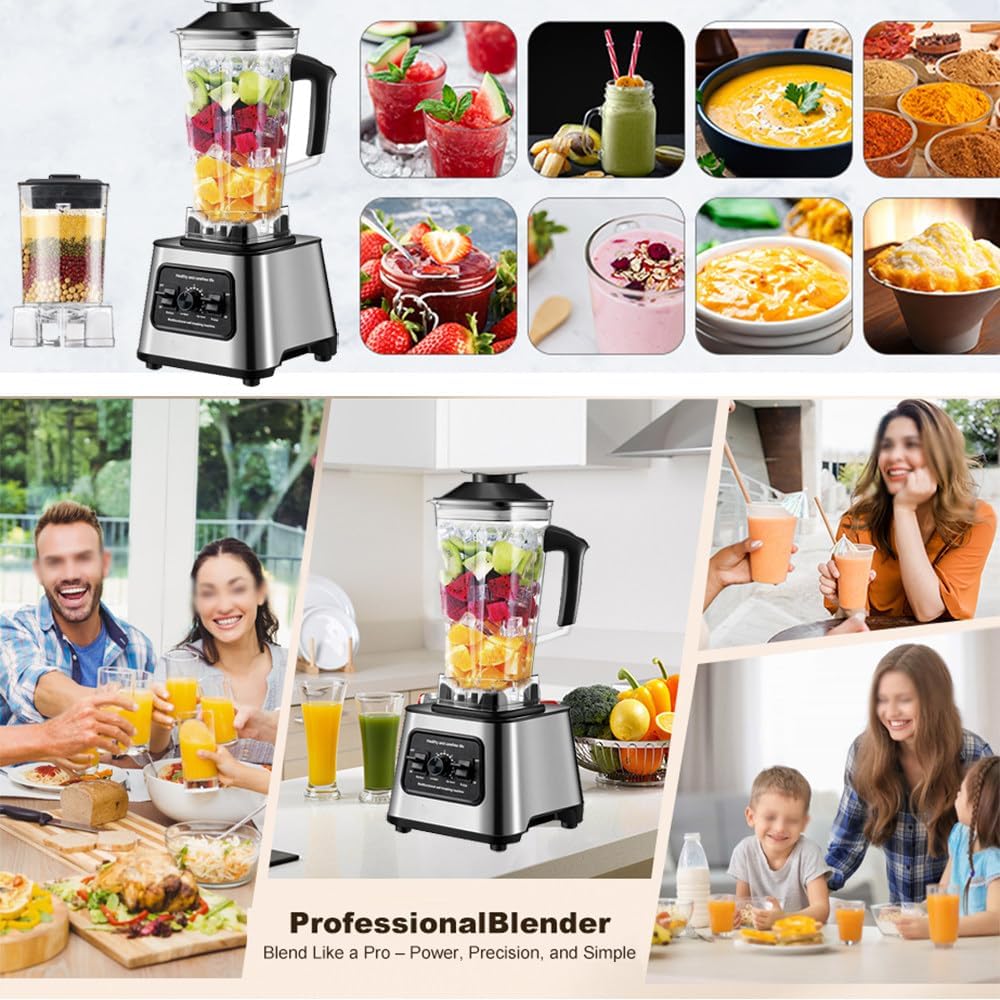 Blenders For Kitchen, 6000w Food Processing Blender With 85 Oz Container, Electric Food Chopper For Meat And Vegetable, Blender Mixer With 9-Speed Adjustment For Ice,Nut,Fruit