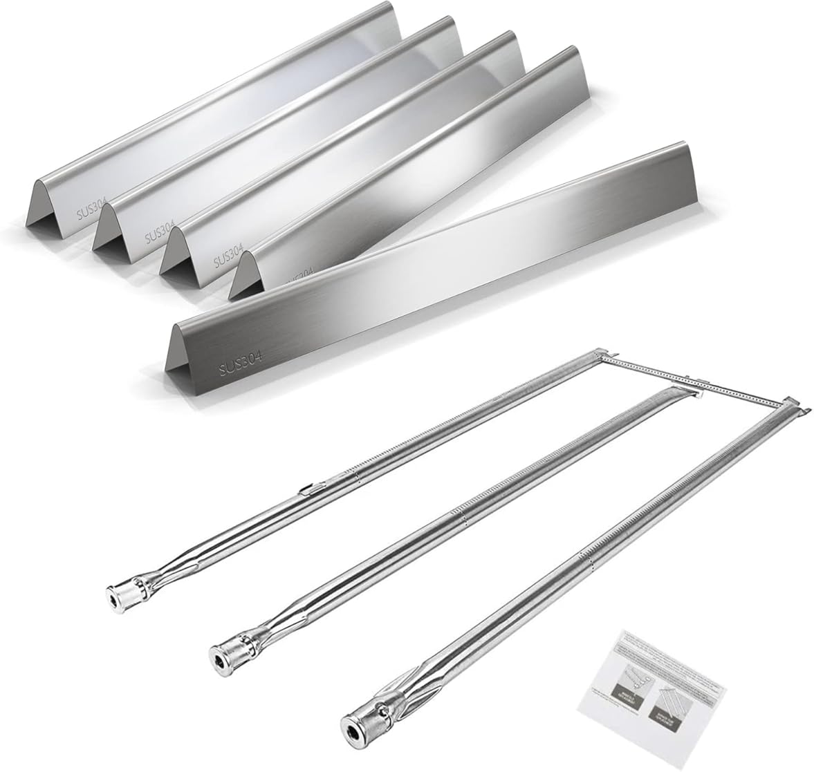QuliMetal 304 Stainless Steel 24.5 Inches Flavor Bars and 67722 Grill Burner for Weber Genesis 300 Series, E310, E320, S310, S320 (with Side Control Panel)