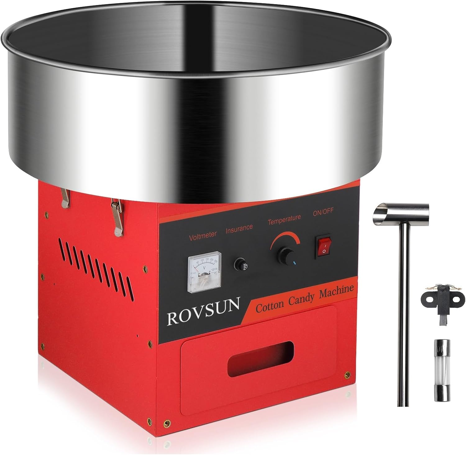 ROVSUN 21 Inch Cotton Candy Machine, Commercial Cotton Candy Maker Machine Electric Candy Floss Machine w/Stainless Steel Bowl, Sugar Scoop and Large Storage Drawer Home Party Carnival, Red