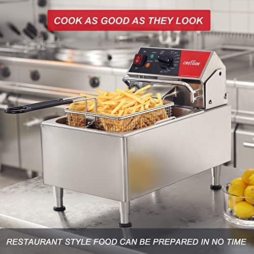 CROSSON ETL Listed 13Lbs Electric Deep Fryer Countertop with Easy-assembling Solid Basket,Removeable Oil Container for Restaurant Home Use-120V,1800W Commercial Deep Fryer