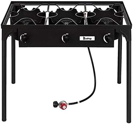 Home Outdoor Camp Stove High Pressure Propane Gas Cooker Portable Cast Iron Patio Cooking Burner (Three Burner 225000-BTU) 3-7 Days Delivery