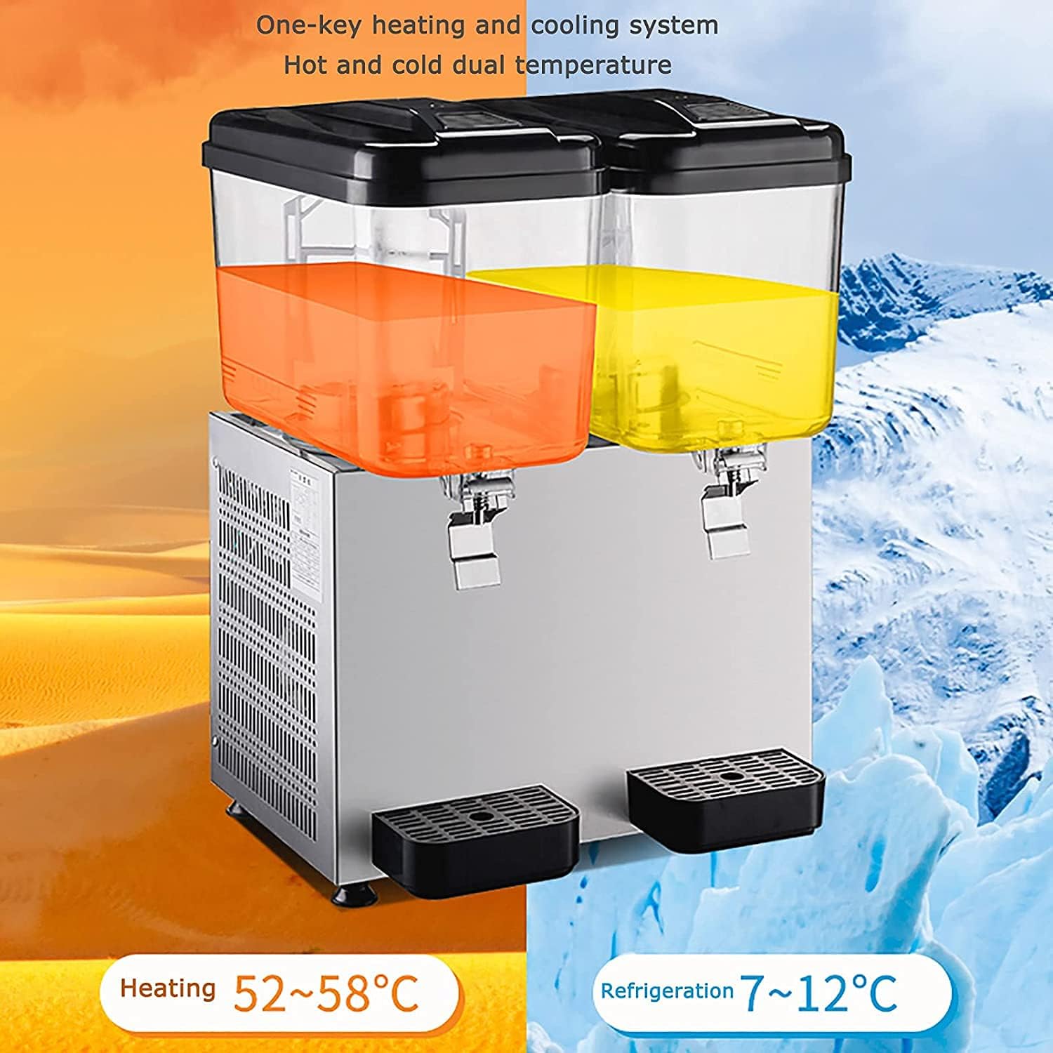 Dual-Temperature Beverage Machine, Double-Cylinder Juice Machine, Cold Drink Machine, Buffet, Freshly Adjusted Milk Tea Machine, Hot Cold Multifunctional Stainless Steel 22L Per Can