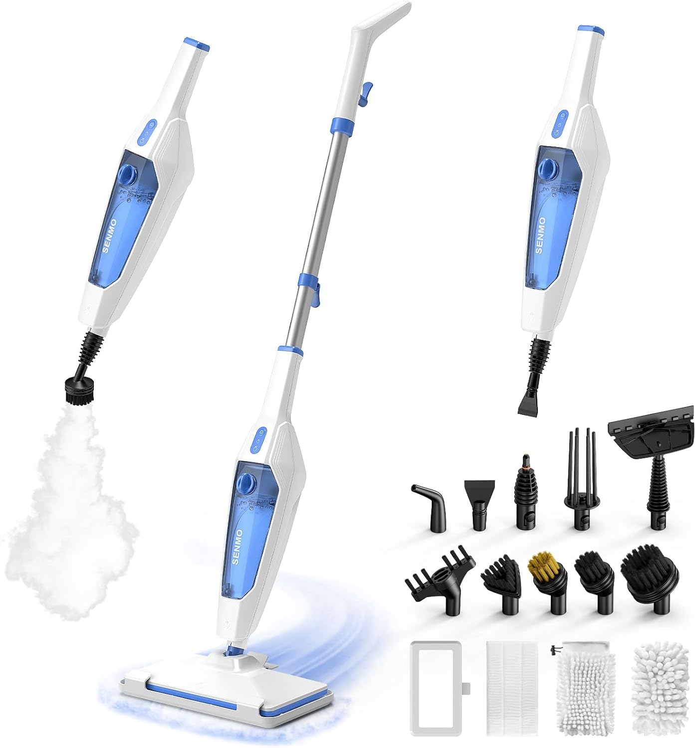 SENMO Steam Mop, 14-in-1 Detachable Steam Cleaner for Home and Floor, 1300W 228°F Deep Cleaning MultiPurpose Floor Steamer with 14 Attachments for Hardwood Floors, Tile, Grout, Furniture, Carpet, Wall