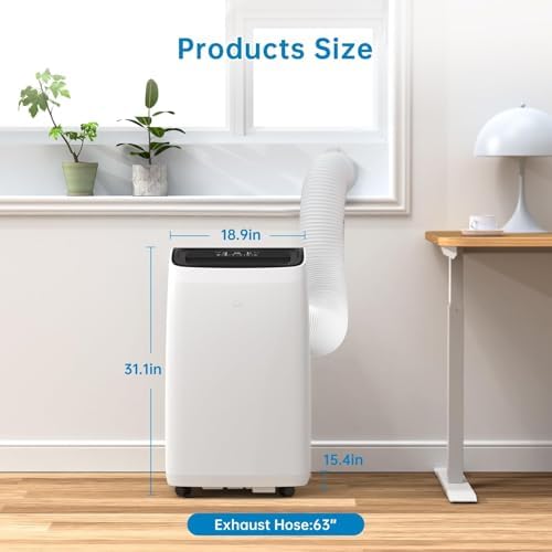 14,000 BTU Portable Air Conditioner，with Dehumidifier & Fan - Cools Rooms Up to 750 Sq.Ft | Includes Window Kit, Remote, Timer & Sleep Mode | Easy Setup，Black and While