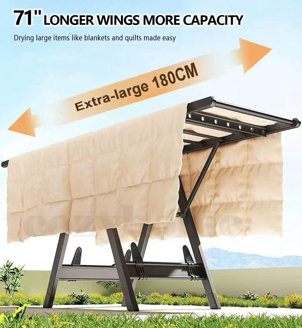 Clothes Drying Rack Foldable – Large Clothes Airer Drying Rack, Heavy Duty Metal Laundry Dryer Stand with Wheels, Extra-Thick Free-Standing Design Indoor & Outdoor Use, 71inchx17.7inch