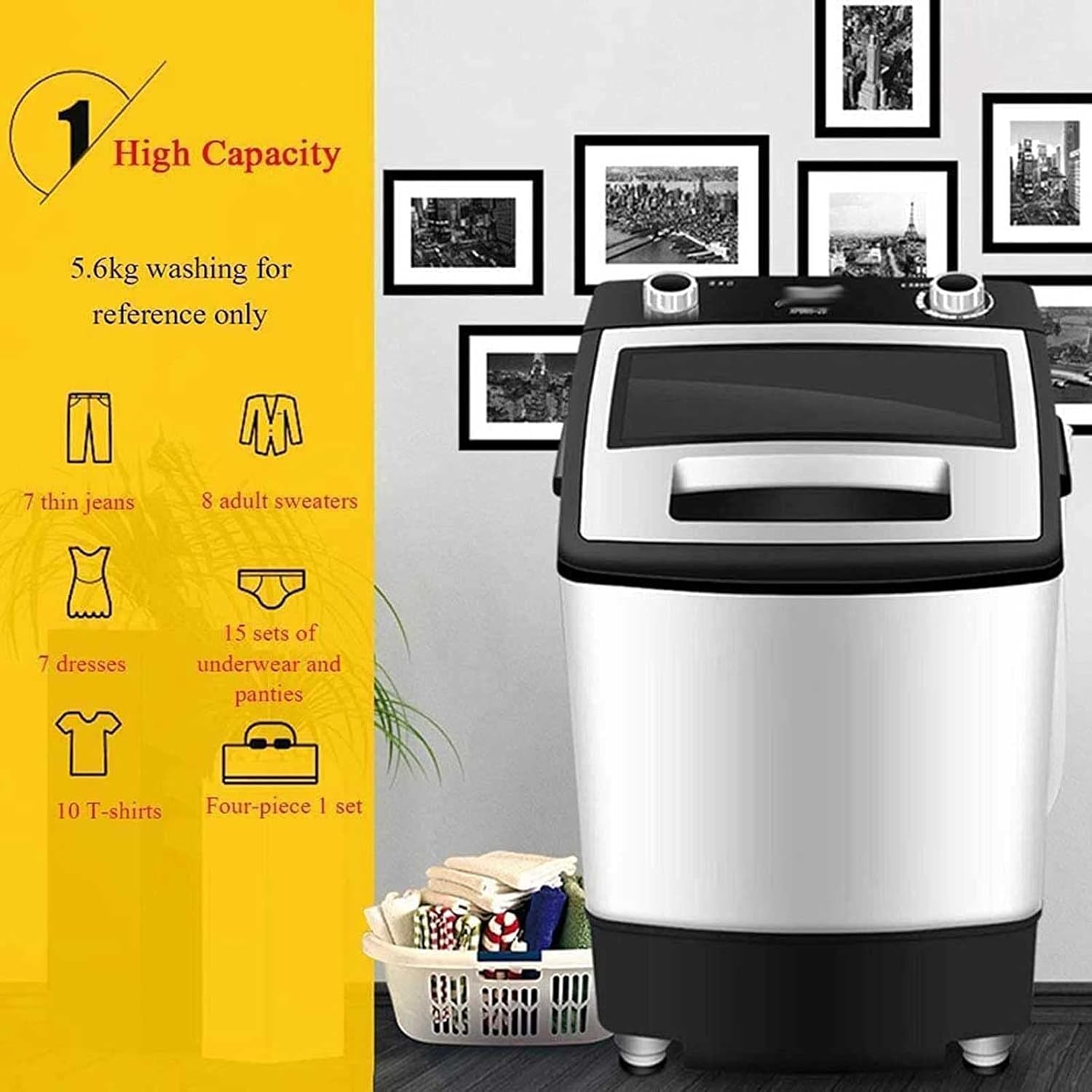 Portable Washing Machine semi-Automatic Household Small Dormitory Laundry Machine 7 Kg Large Capacity Silent and Energy Saving Suitable for Dormitory Apartment Rv (Violet)