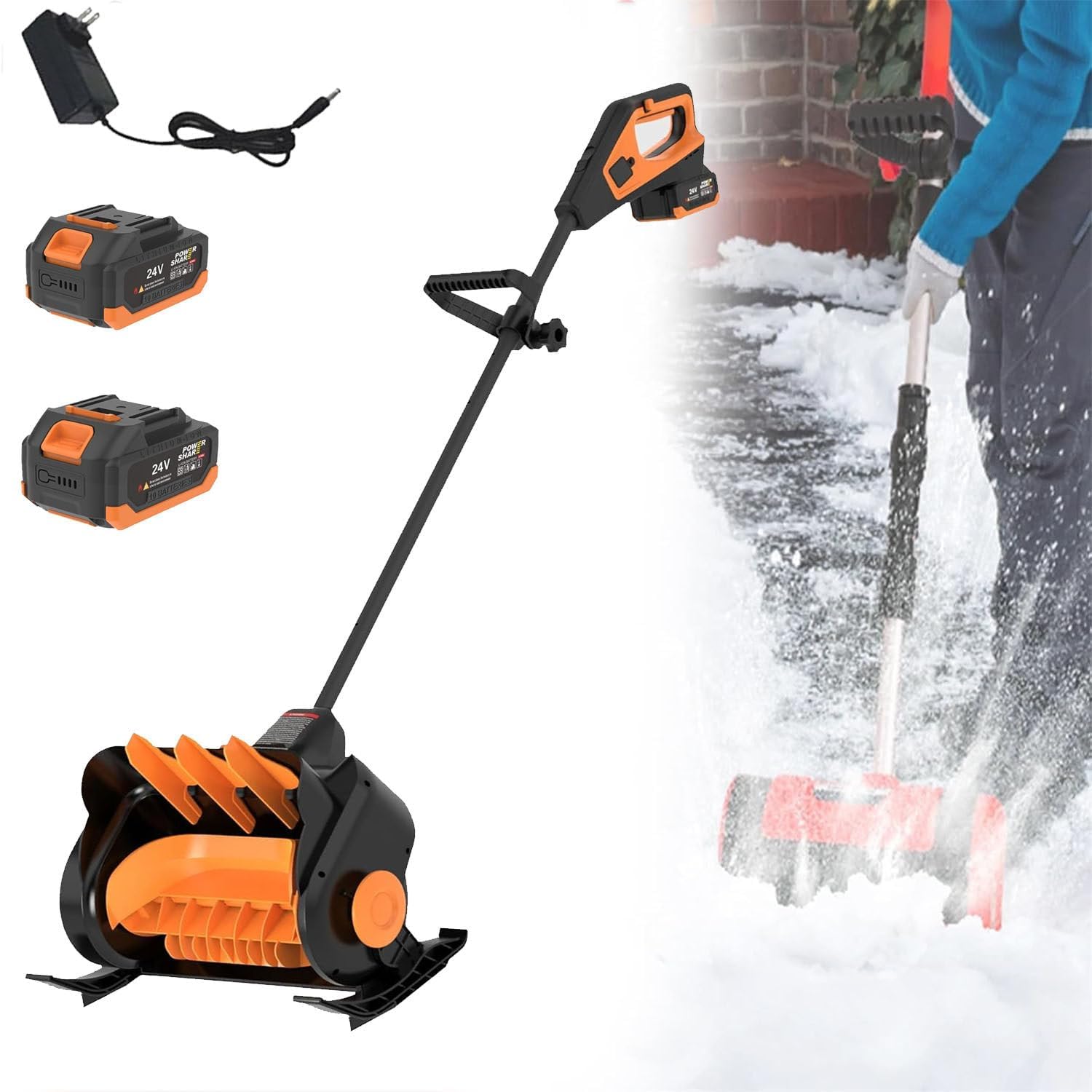 Cordless Snow Shovel,16-Inch Battery Snow Blower with Brushless Motor, Adjustable Handle Battery-Powered Snow Blower for Driveways, Patios, and Walkways,2Battery