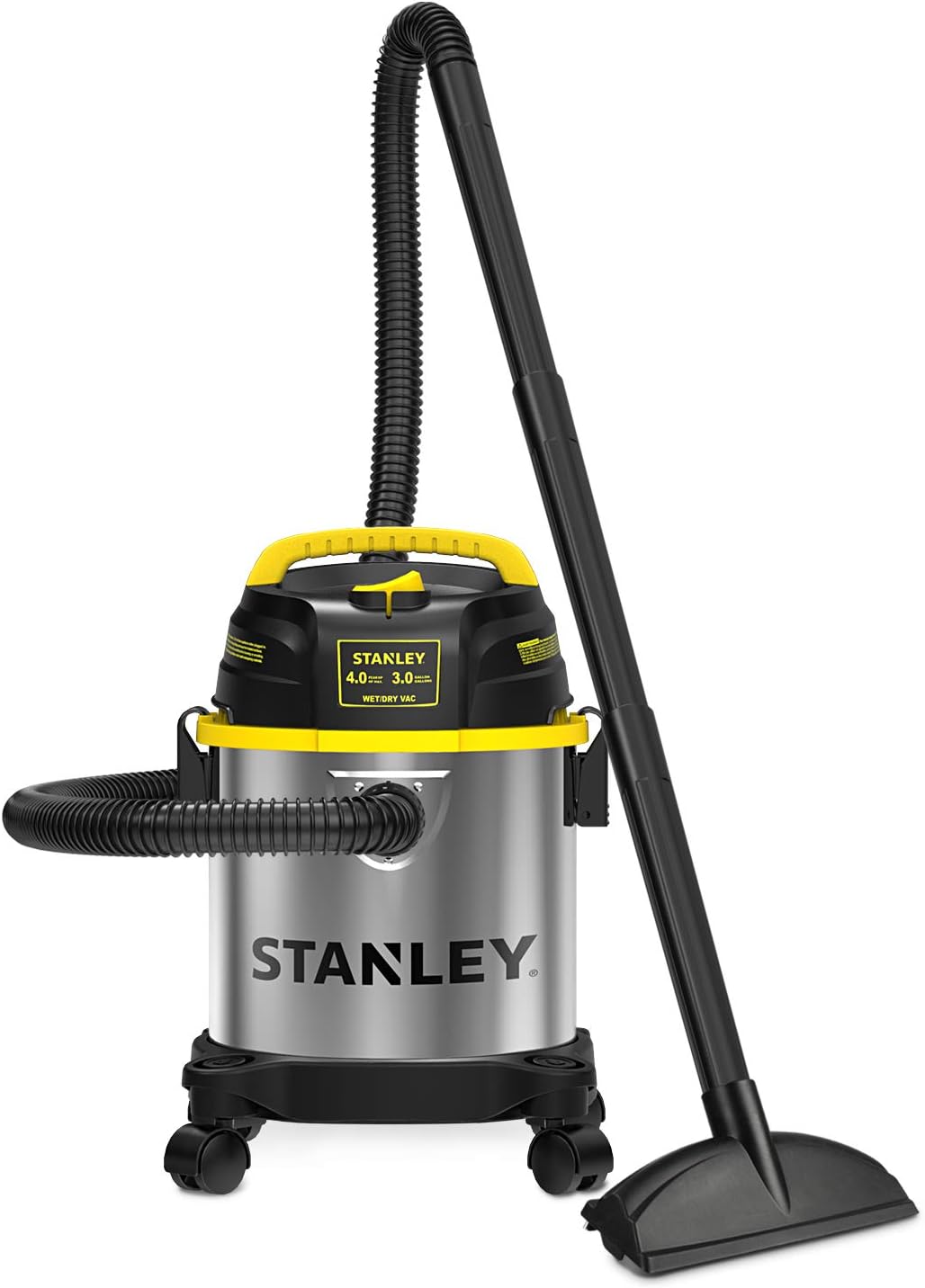 STANLEY 3 Gallon Wet Dry Vacuum, Powerful 4 Peak HP Motor, Portable Stainless Steel 3 in 1 Multifunctional Shop Vacuum with Blower, Model: SL18136